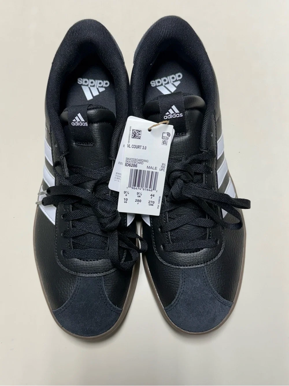 adidas VL Court 3.0 Men’s Low Top Lace-Up Leather Sneaker Black/White ID6286